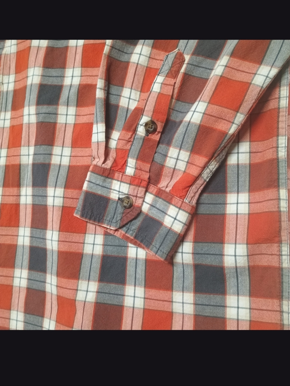 Carhartt Mens 2XL Orange Red and Gray Plaid Button-Down Shirt - Picture 3 of 8